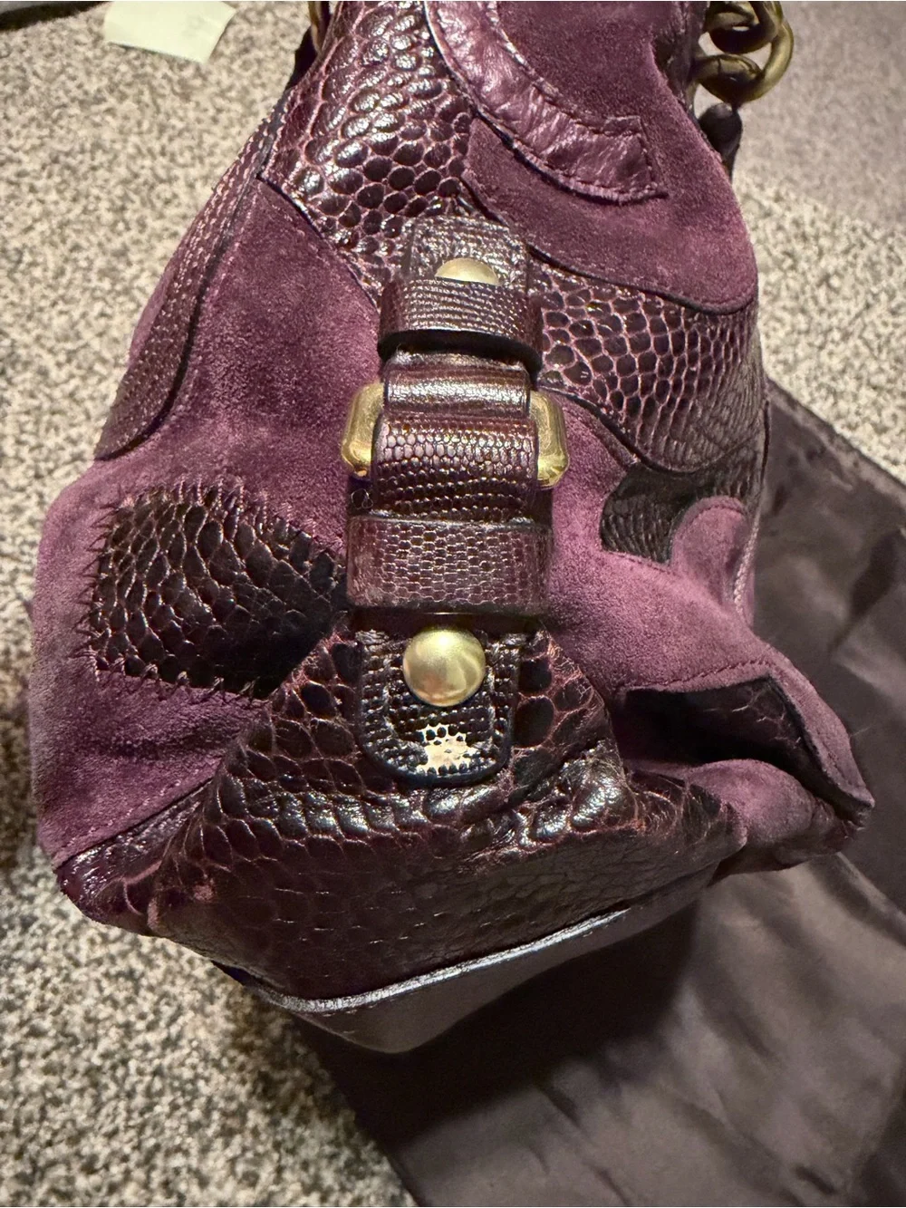 Coach Brooke 14339 Plum Inlaid C Suede Leather Shoulder Bag